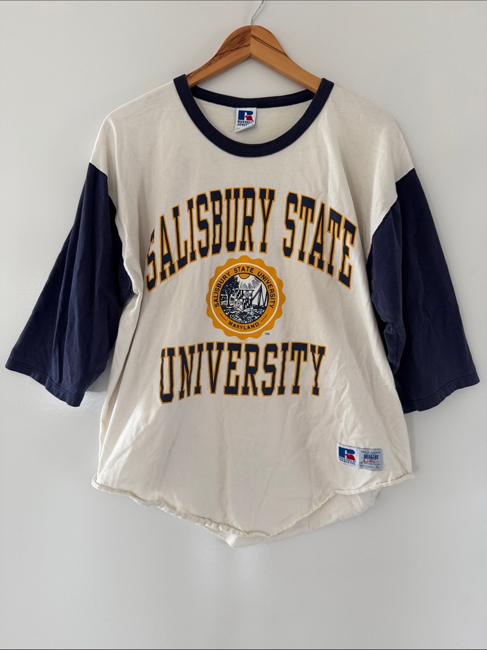 Vintage Russell Athletic Salisbury State University Raglan Tee Large Made In USA